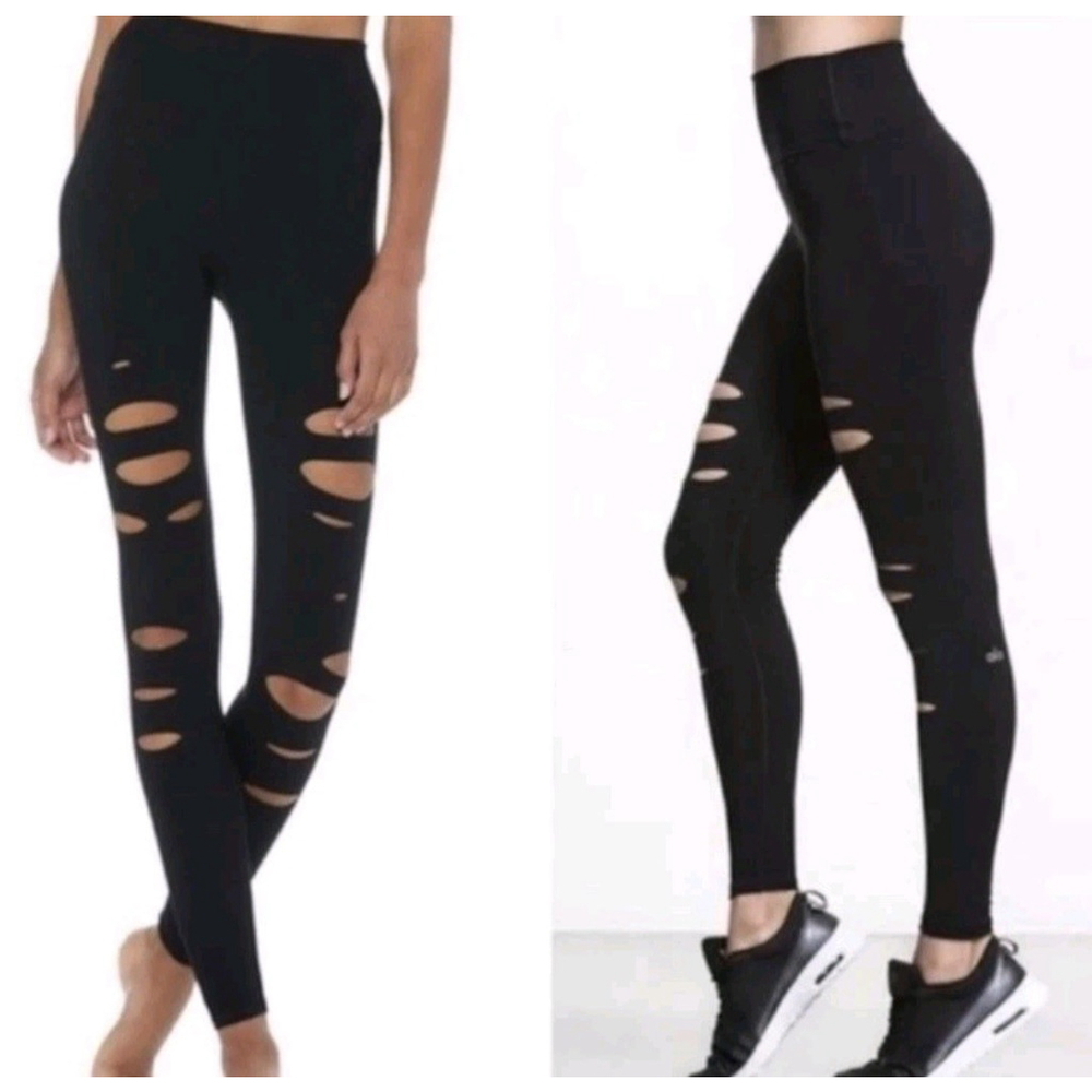 Alo Yoga High-Waist Ripped Warrior Legging Black - Size XS